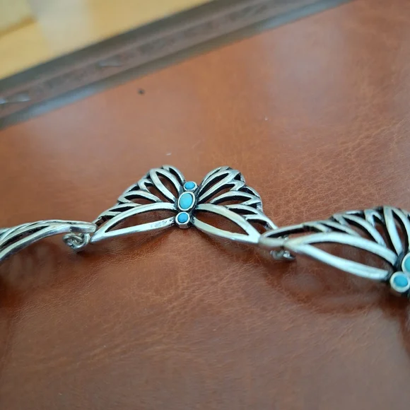Fossil Silver Butterfly Necklace with Turquoise Accents - Picture 3 of 4